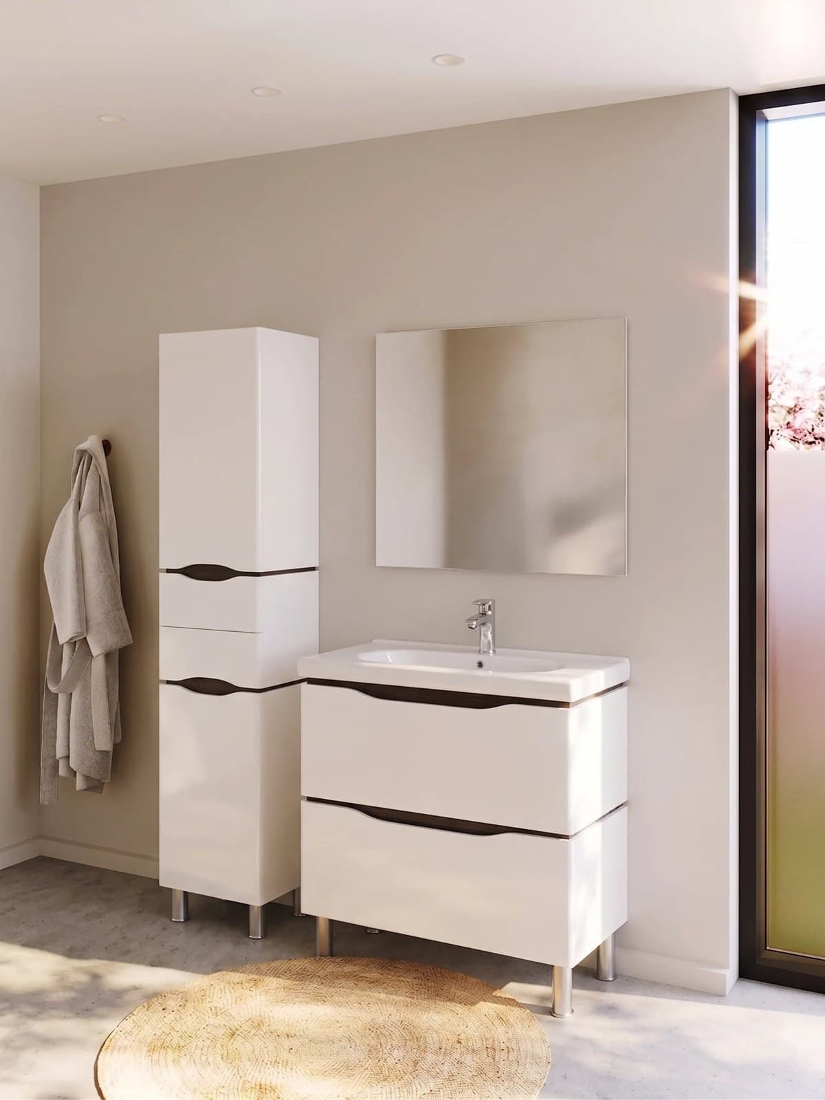 Mobilier de baie pe pardoseală Venice, Alb+Wenge (City)