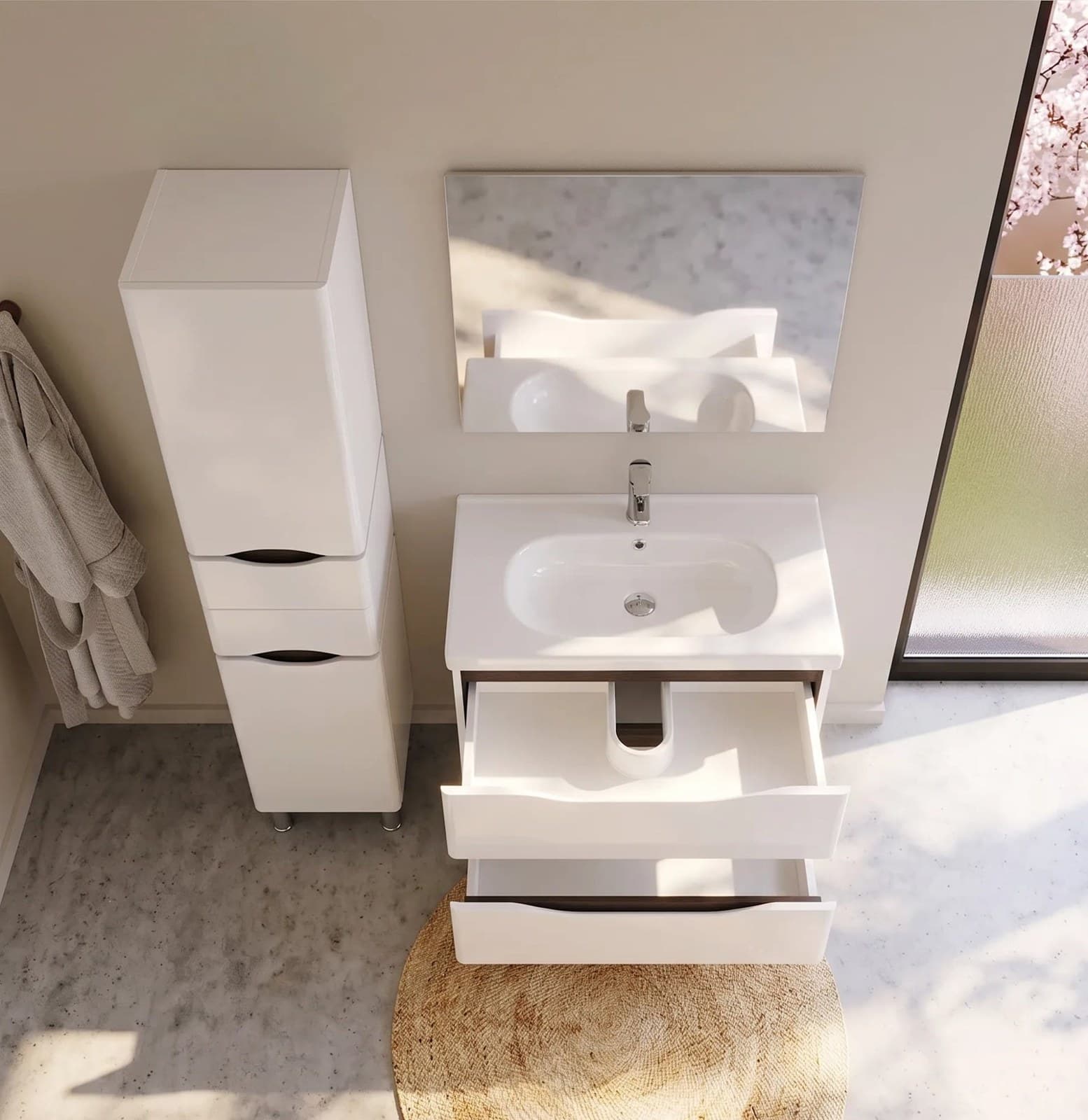 Mobilier de baie pe pardoseală Venice, Alb+Wenge (City) - montat