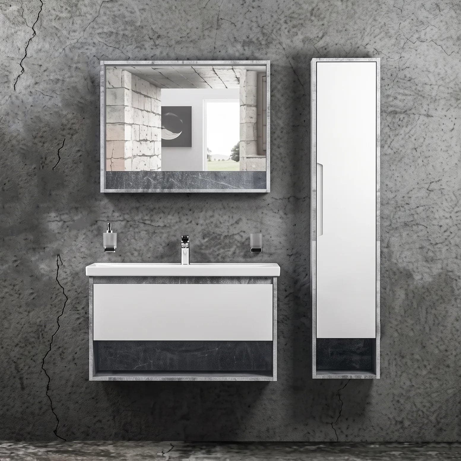 Mobilier de baie suspendat Edda, Beton