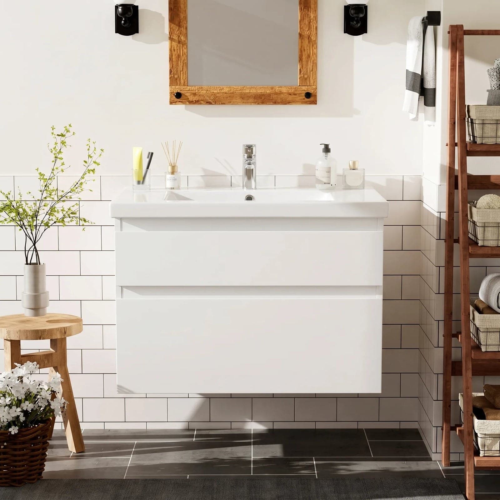 Mobilier de baie suspendat Elite, Alb Mat