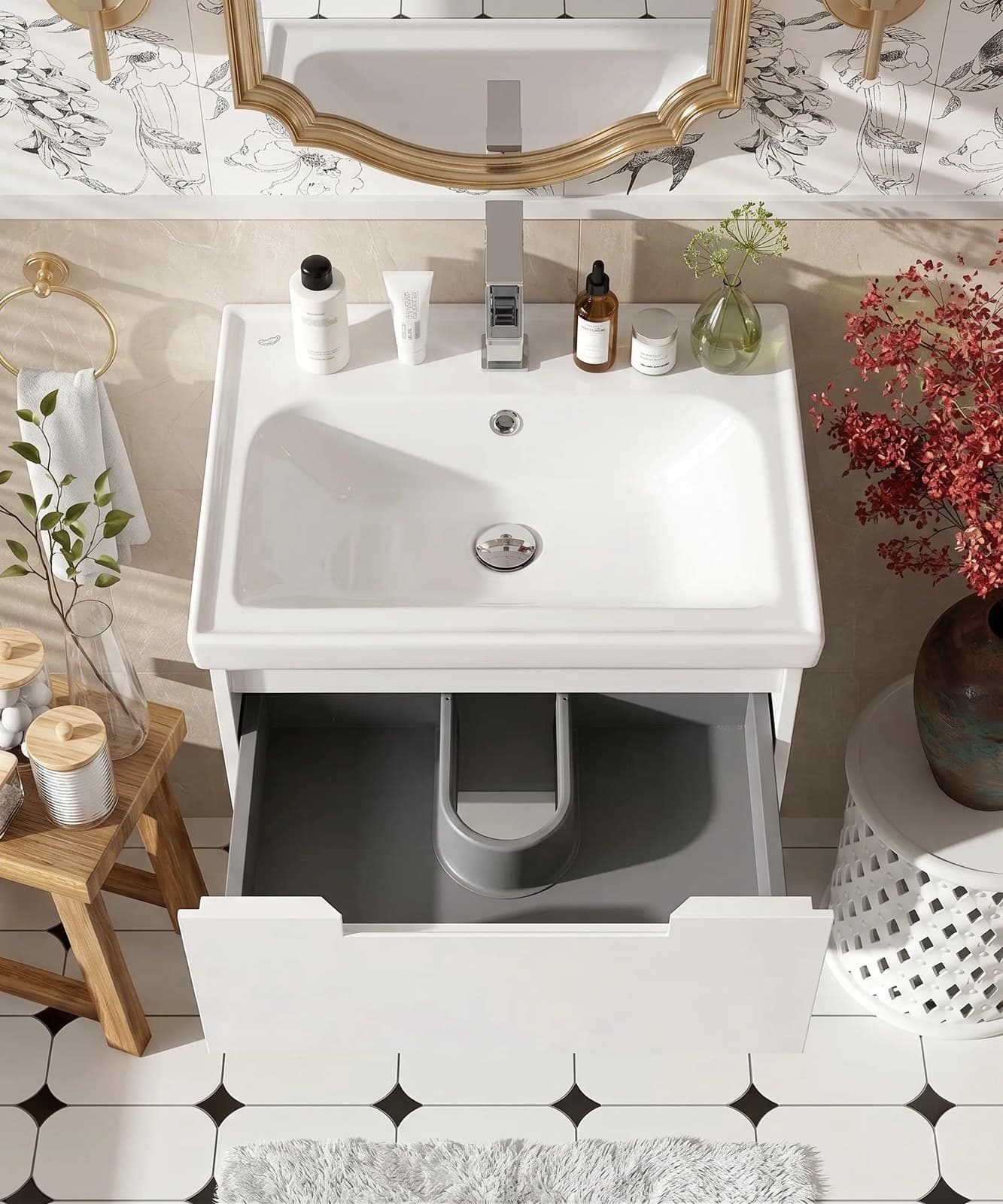 Mobilier de baie suspendat Infinity, Alb - montat