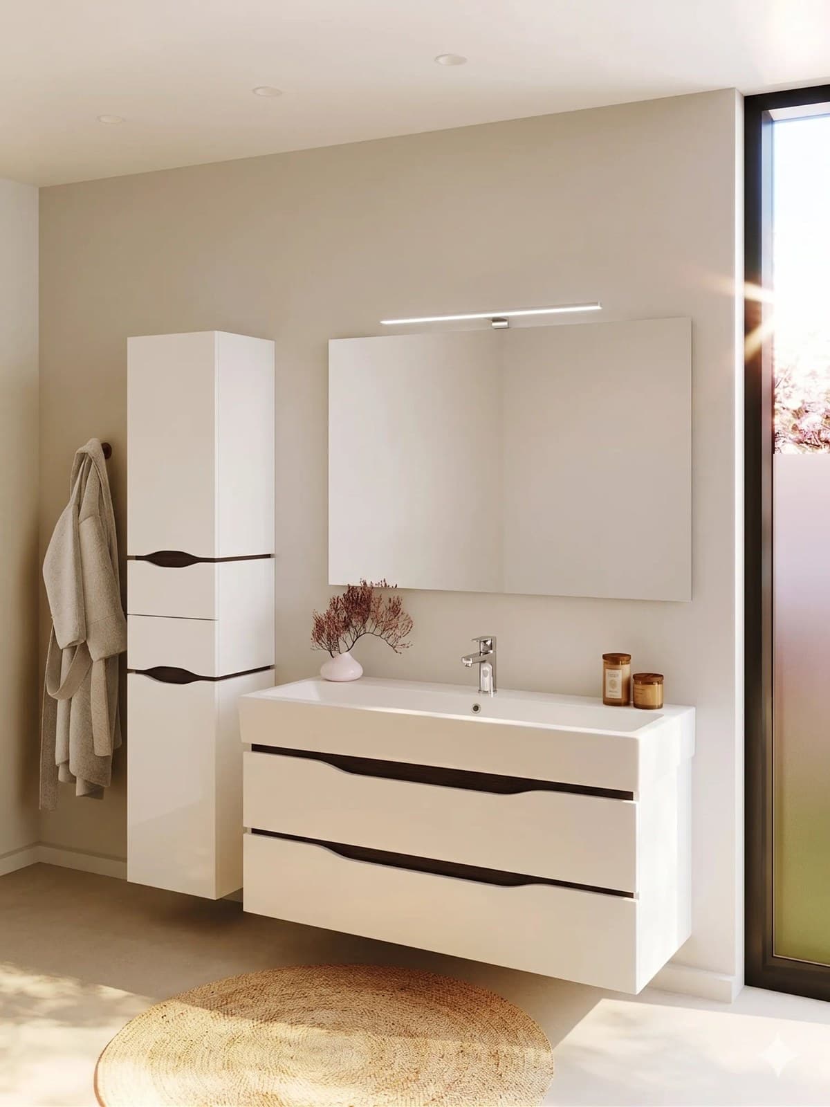 Mobilier de baie suspendat Venice, Alb+Wenge (Pinto)