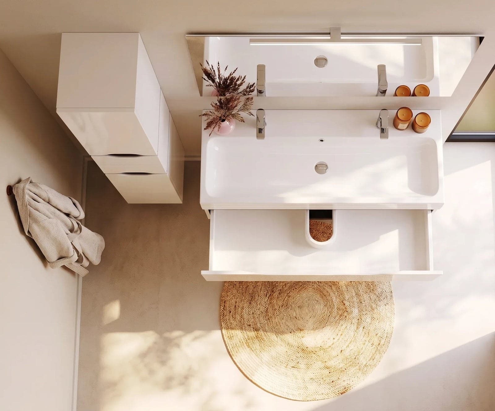 Mobilier de baie suspendat Venice , Alb+Wenge (Pinto 2 baterii) - montat