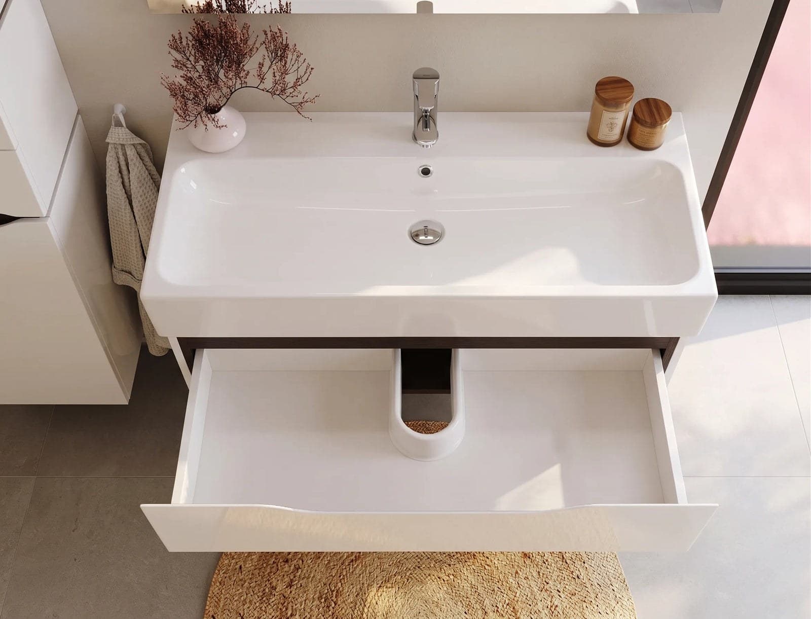 Mobilier de baie suspendat Venice, Alb+Wenge (Pinto) - montat