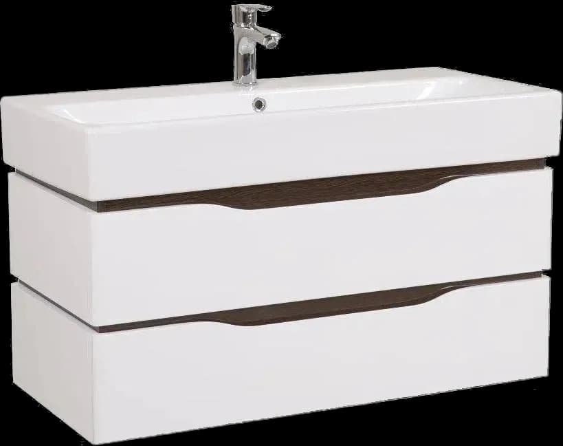 Mobilier de baie suspendat Venice, Alb+Wenge (Pinto)