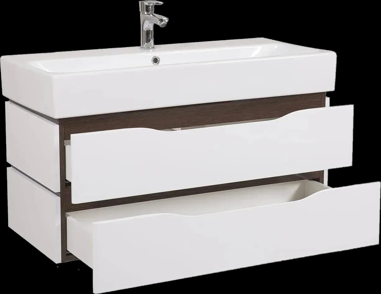 Mobilier de baie suspendat Venice, Alb+Wenge (Pinto)
