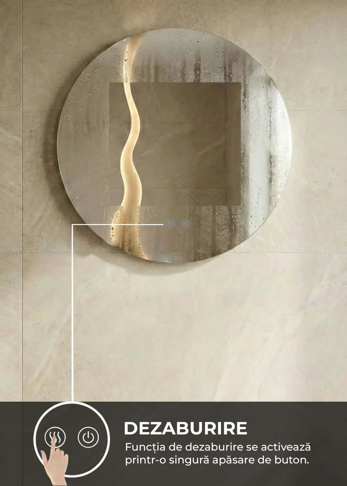 Oglindă baie LED ⌀70 cm rotundă, 3 nuanțe de lumină, dezaburire și touch control J-2080 - montat