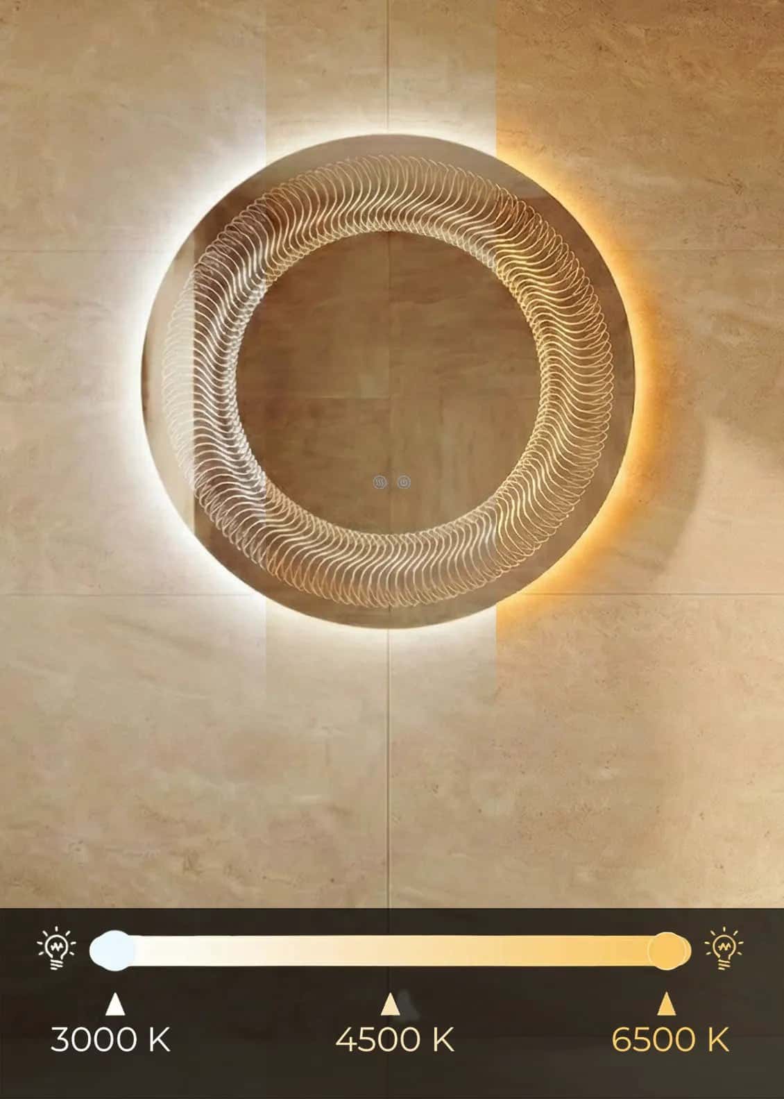 Oglindă baie LED ⌀80 cm rotundă, 3 nuanțe de lumină, dezaburire și touch control J-2068 - montat