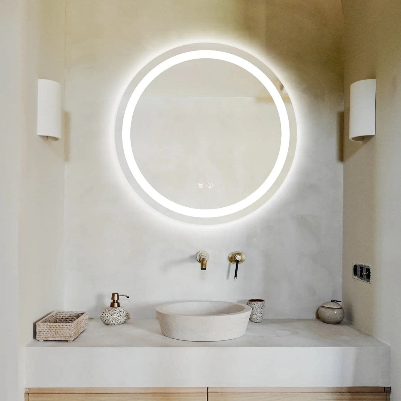 Oglindă Baie LED rotundă 70 cm cu funcție Dezaburire , J105 - montat