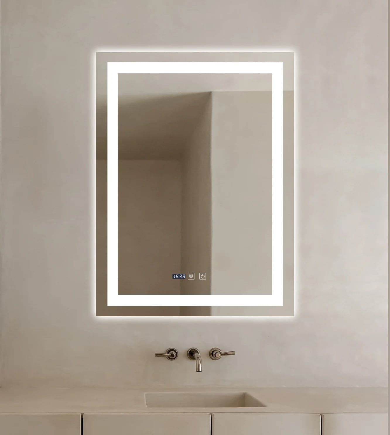 Oglinda LED Dreptunghiulara cu Ceas 90×60cm ,Trei Lumini J109