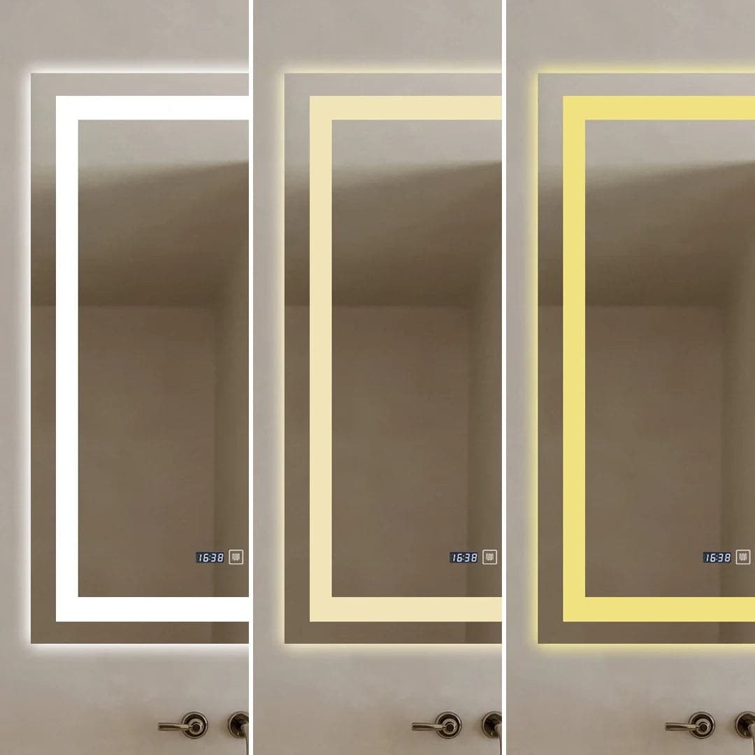 Oglinda LED Dreptunghiulara cu Ceas 90×60cm ,Trei Lumini J109 - montat