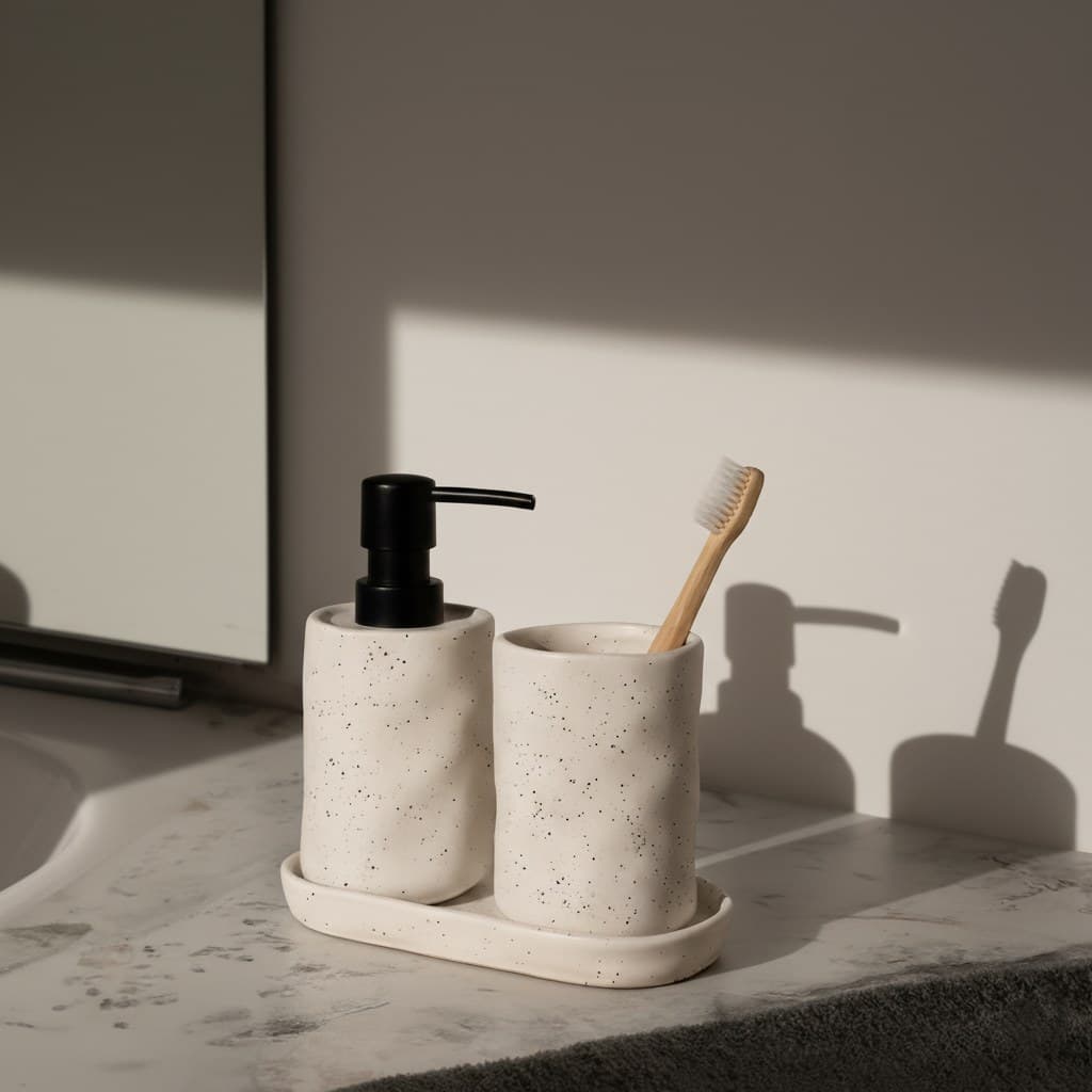 Set 3 piese accesorii de baie alb cu puncte ceramica - montat