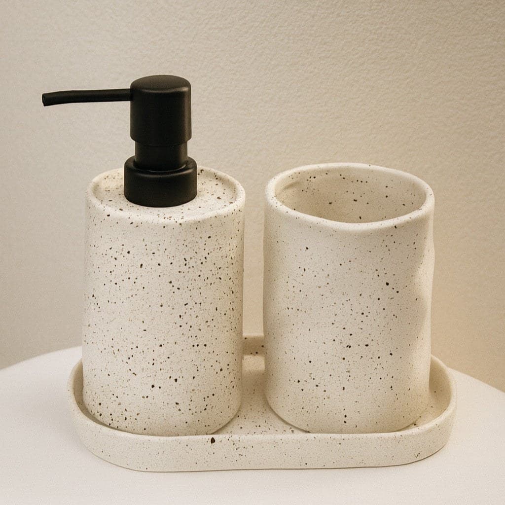 Set 3 piese accesorii de baie alb cu puncte ceramica - montat