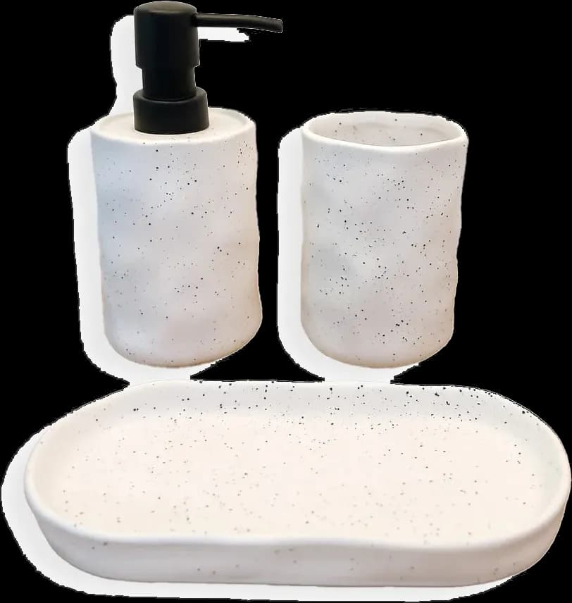 Set 3 piese accesorii de baie alb cu puncte ceramica