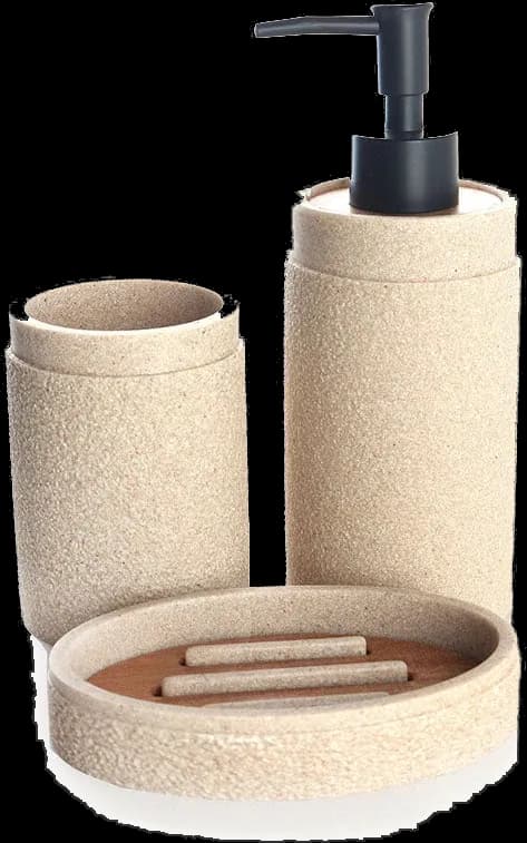 Set 3 piese accesorii de baie bej texturat