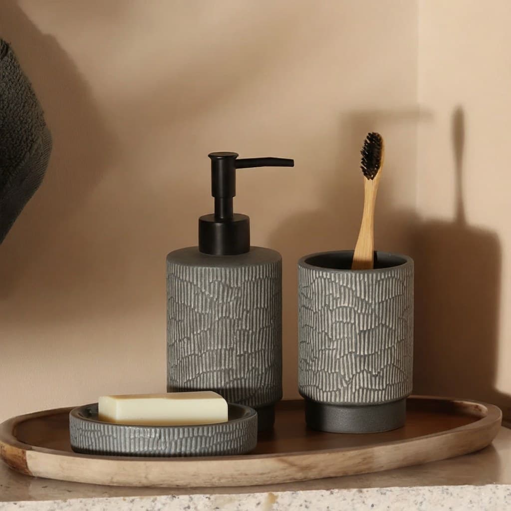 Set 3 piese accesorii de baie ceramica gri