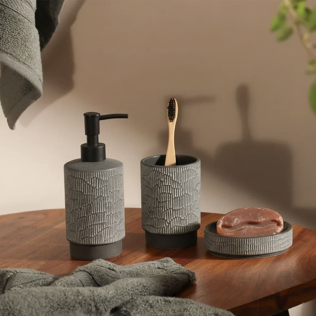 Set 3 piese accesorii de baie ceramica gri - montat