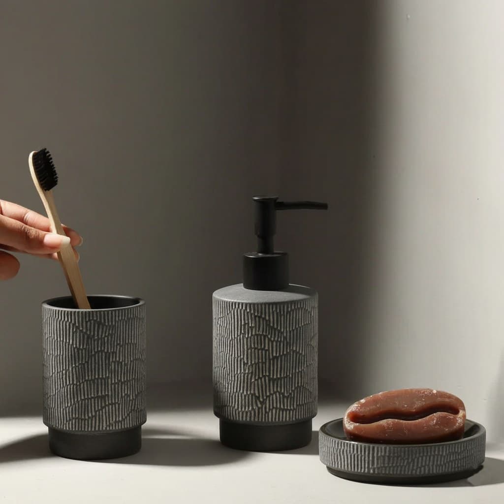 Set 3 piese accesorii de baie ceramica gri - montat