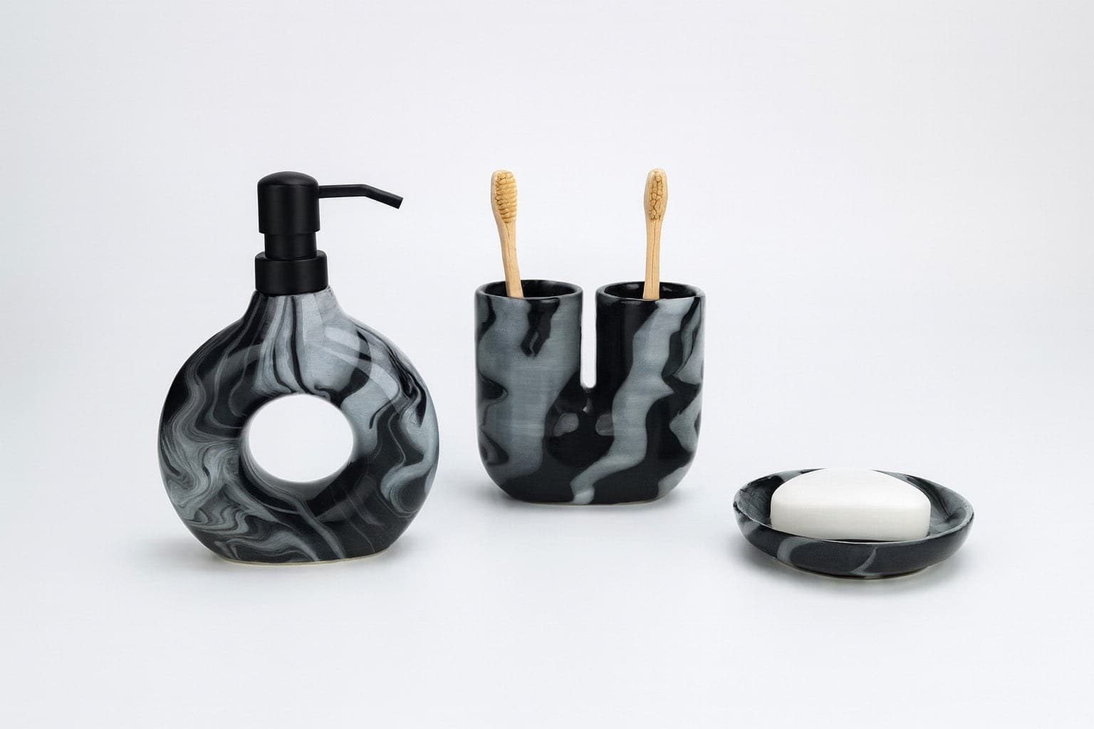 Set 3 piese accesorii de baie gri marmorat - montat