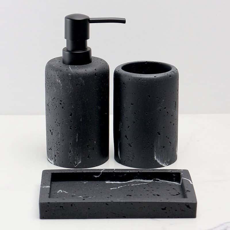 Set 3 piese accesorii de baie negru marmurat - montat