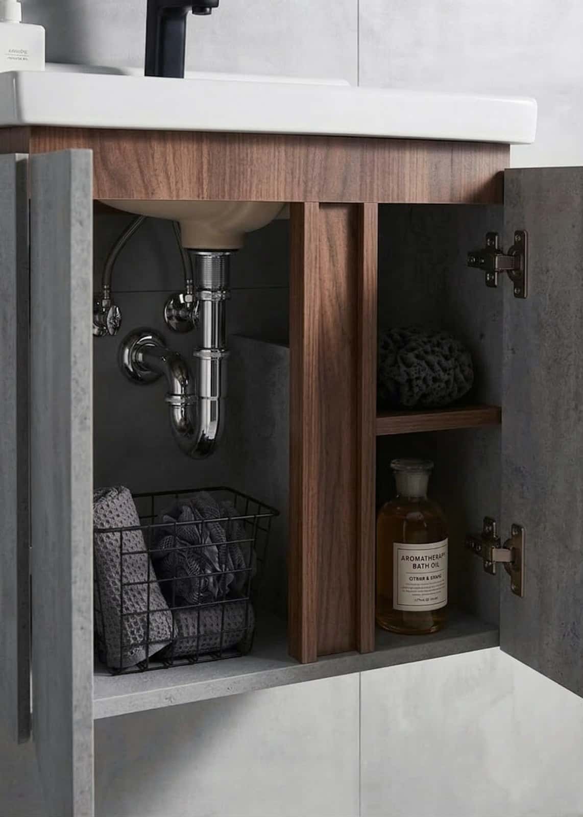 Set complet mobilier baie suspendat Belmont cu lavoar și dulap cu oglindă - gri - montat