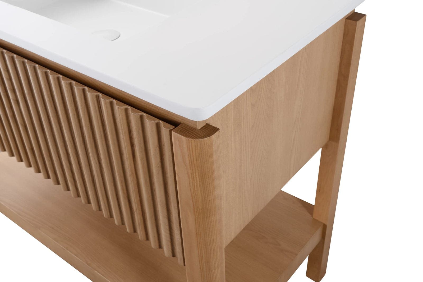 Set mobilier baie pe pardoseală din lemn Sylvan 100 cm cu lavoar din compozit și oglindă LED
