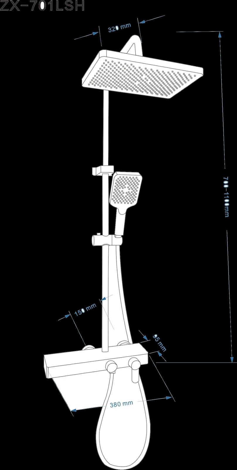 Sistem de duș multifuncțional ZX-701LSH - gri metalic