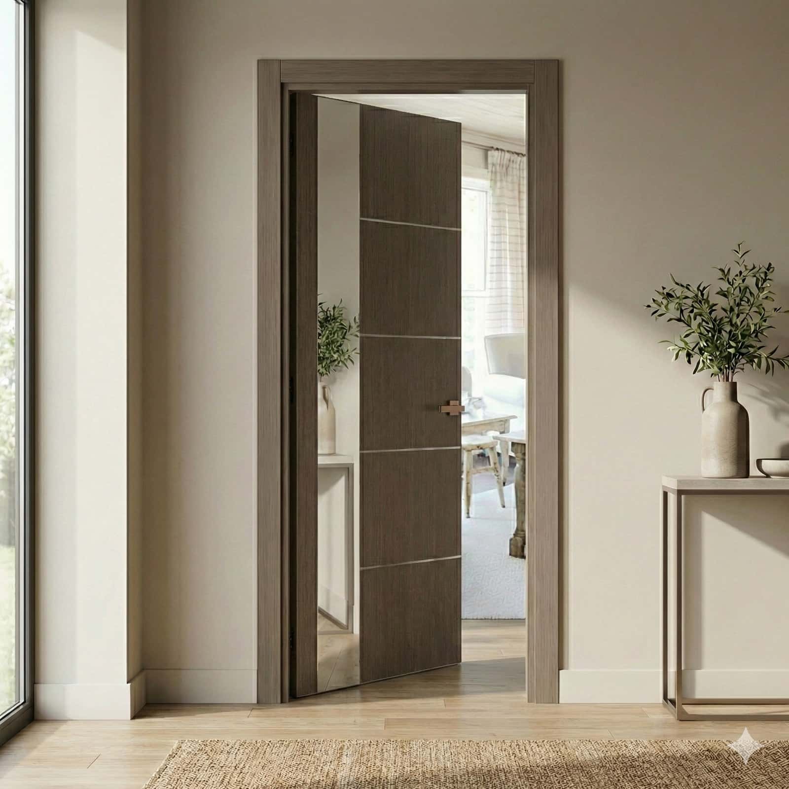 Ușă de interior PL-11 - minimalism pur cu sticlă/oglindă aplicată laterală - montat