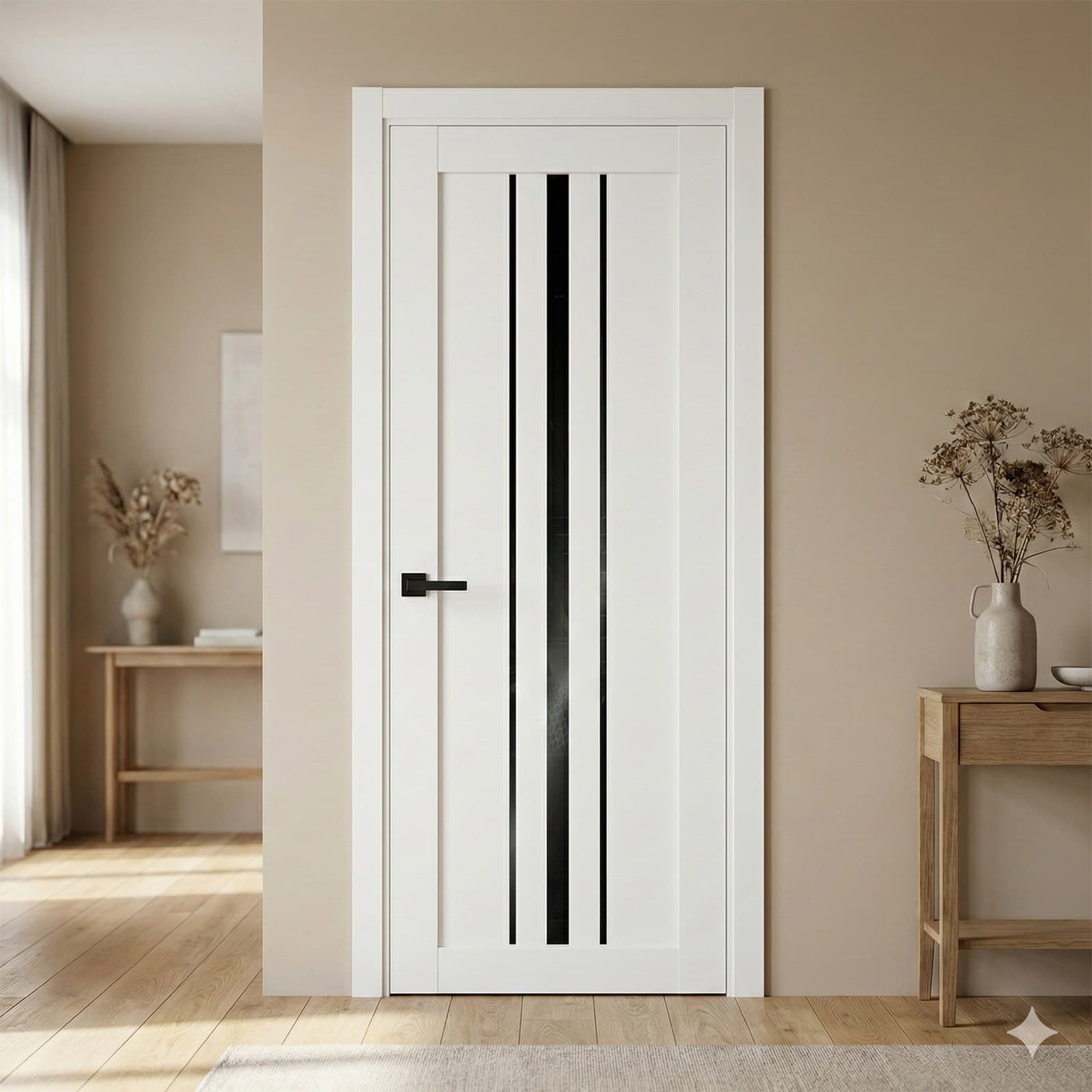 Ușă de interior T-03 cu inserții verticale din sticlă