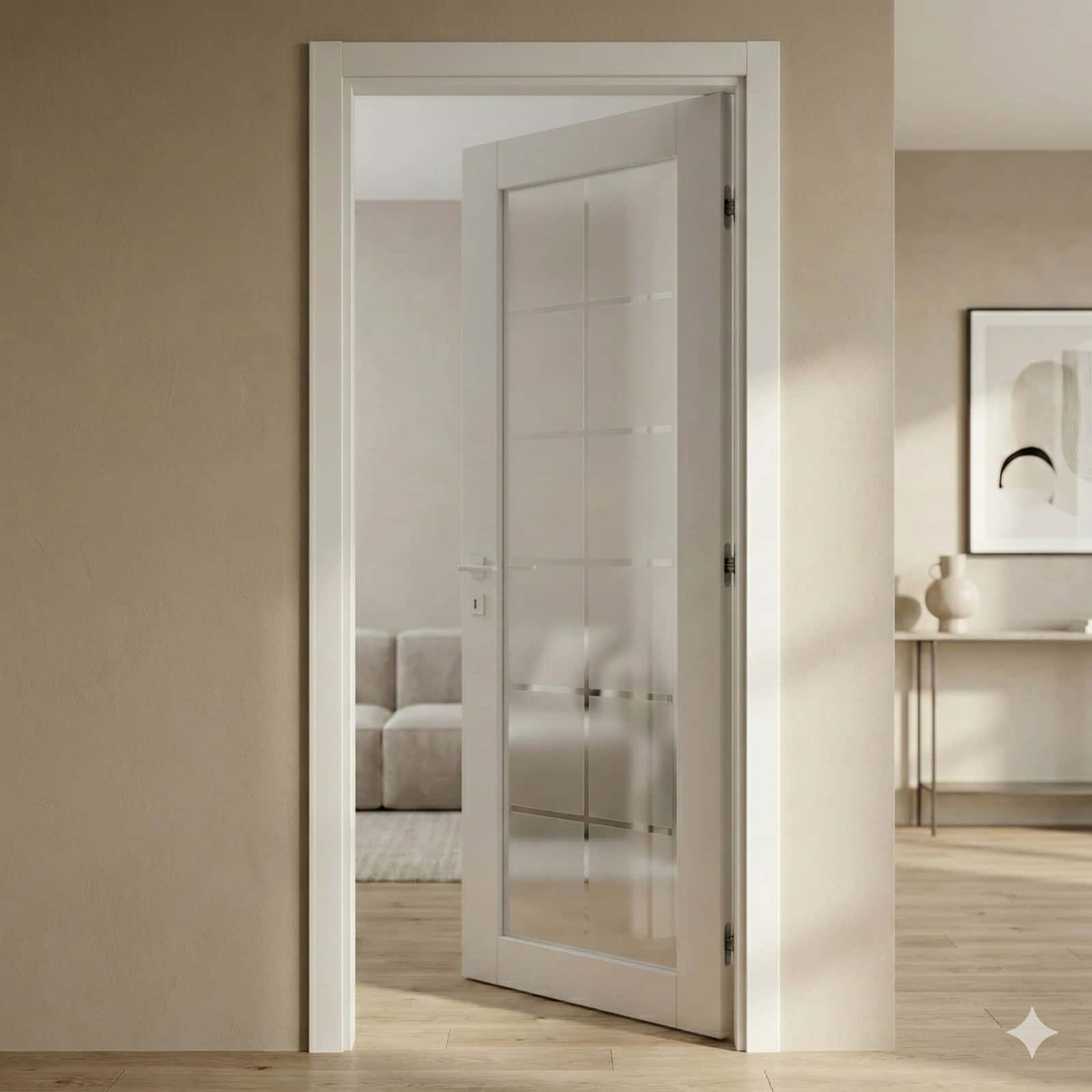Ușă interior Loft Porto - Alb mat vopsit cu sticlă - montat