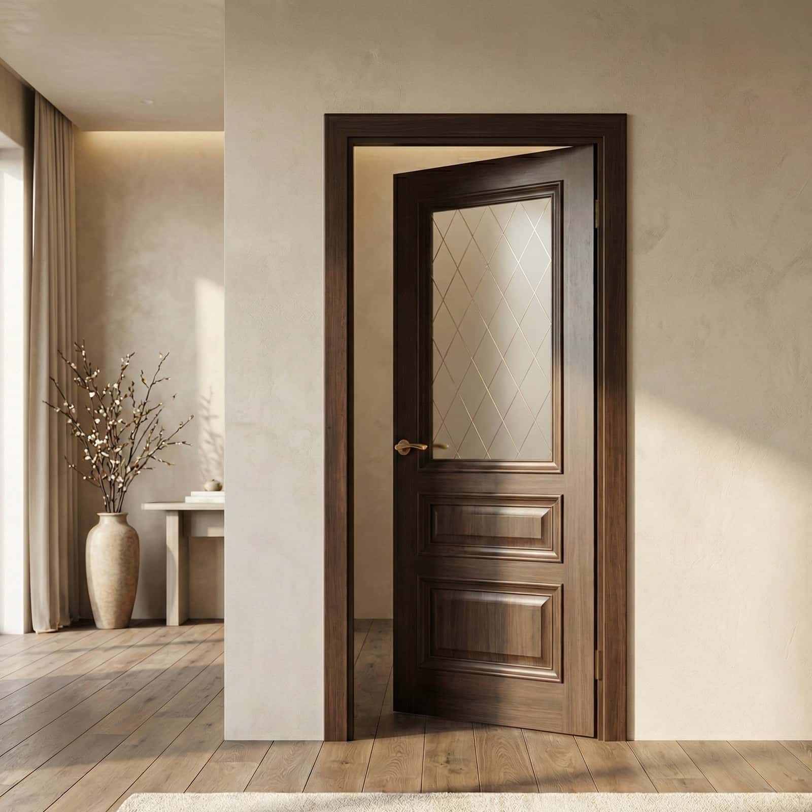 Ușă interior San Marco European Chestnut cu sticlă - montat