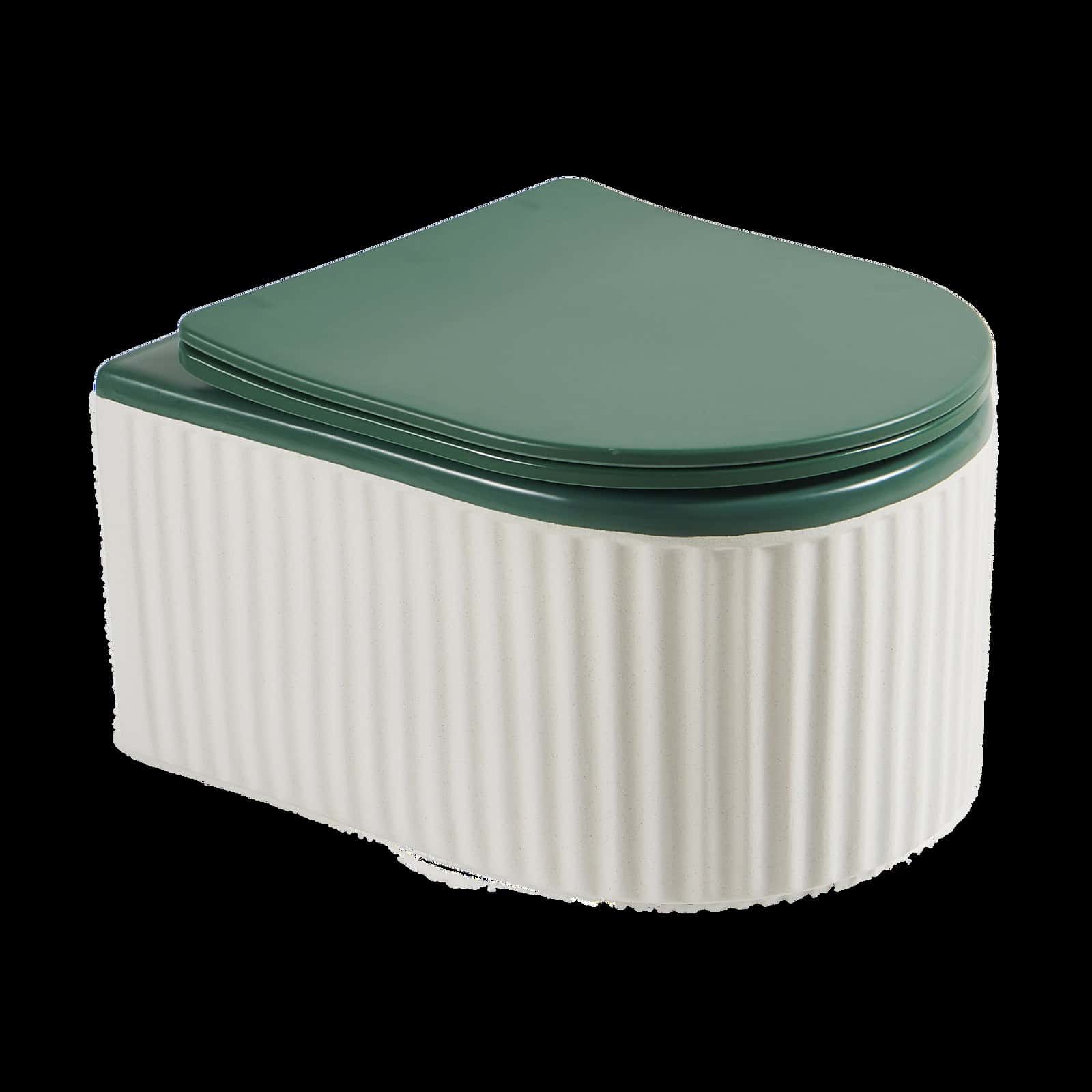 Vas WC Suspendat Rimless - Alb Mat Texturat cu Capac Verde Mat - montat