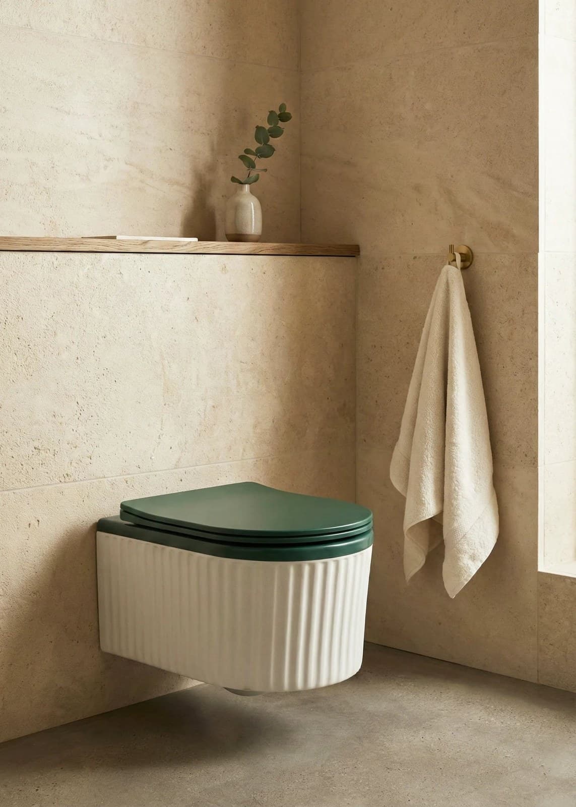 Vas WC Suspendat Rimless - Alb Mat Texturat cu Capac Verde Mat - montat