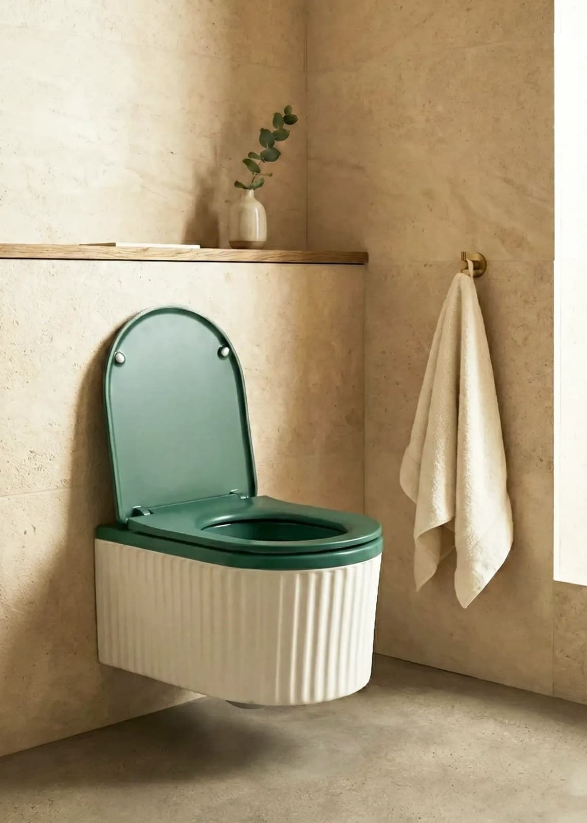 Vas WC Suspendat Rimless - Alb Mat Texturat cu Capac Verde Mat - montat