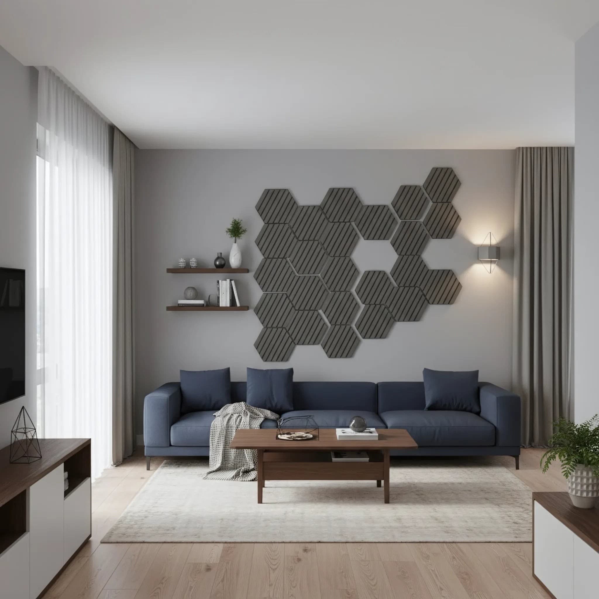 Panou riflaj decorativ hexagonal - Antracit Mat XYPT-05