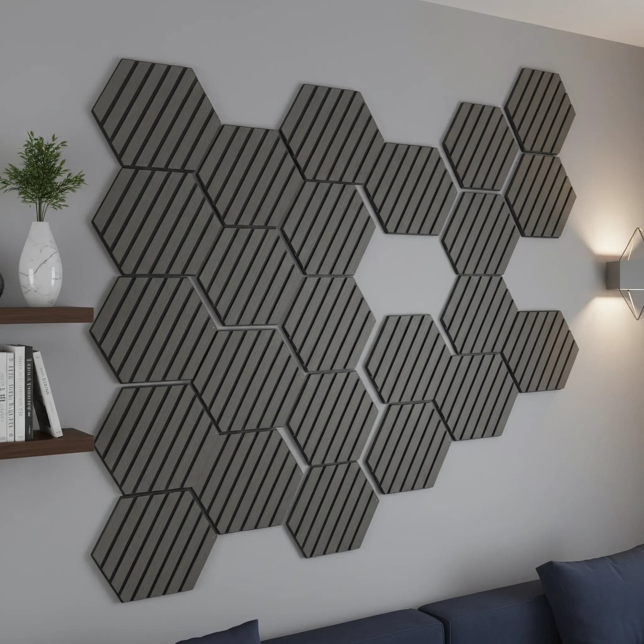 Panou riflaj decorativ hexagonal - Antracit Mat XYPT-05
