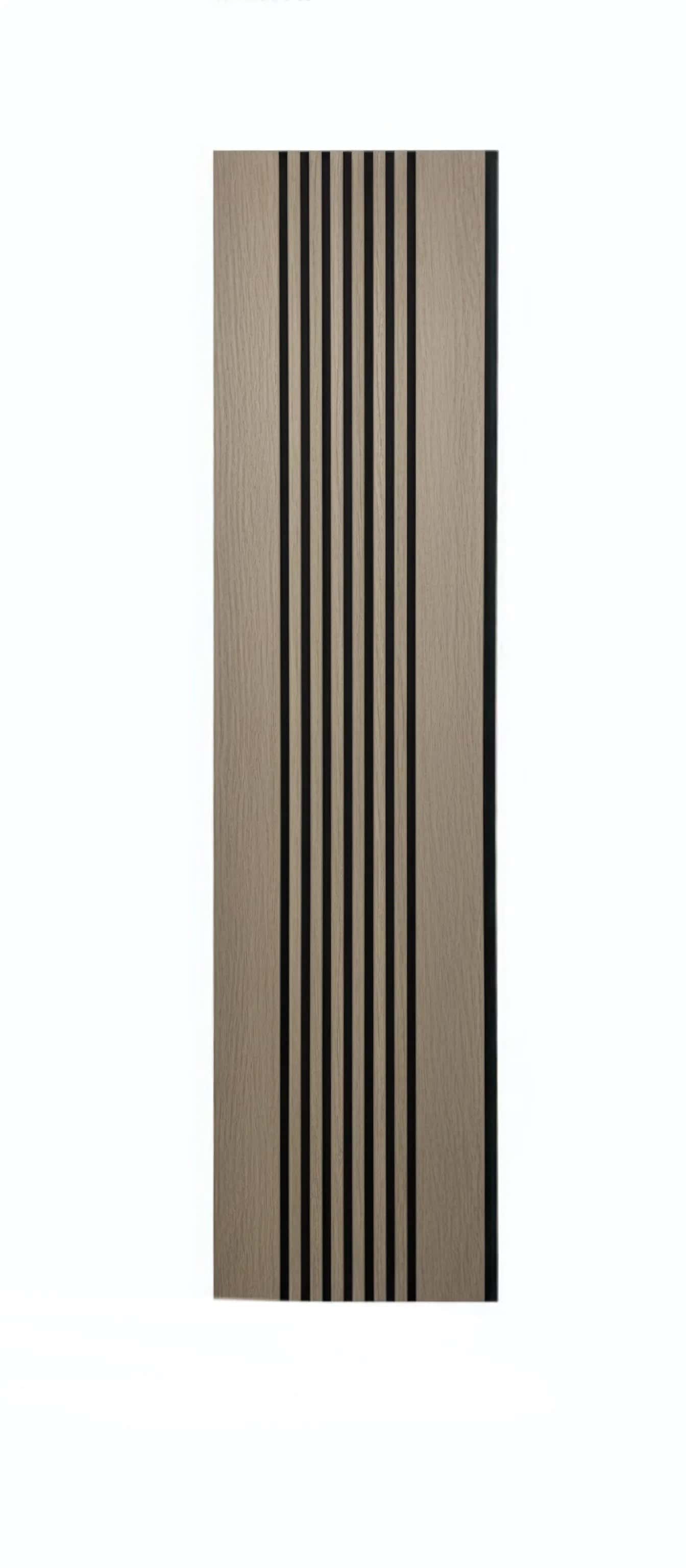 Panou riflaj decorativ Vertical Line S1DV-01 - nuc închis cu accente negre - pus pe perete, într-o cameră