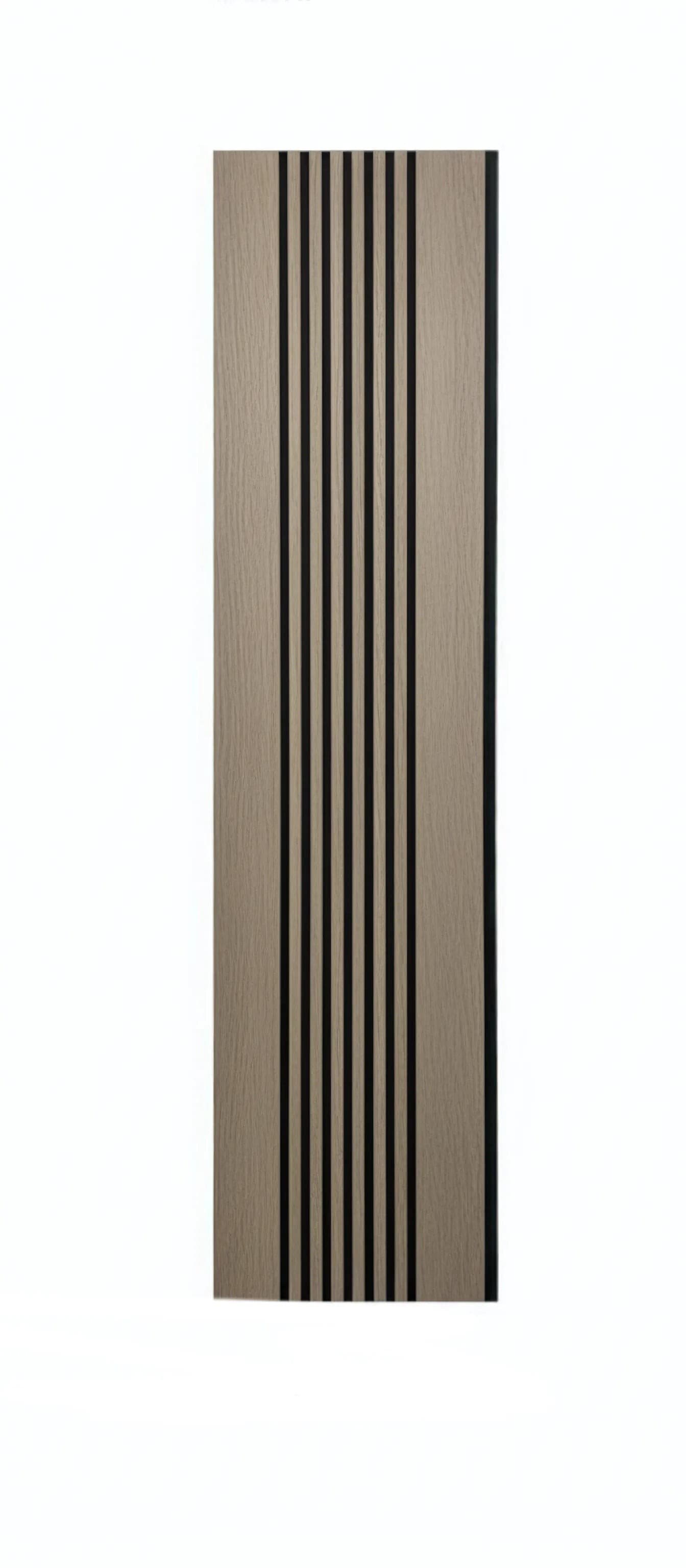 Panou riflaj decorativ Vertical Line S1DV-01 - nuc închis cu accente negre - pus pe perete, într-o cameră